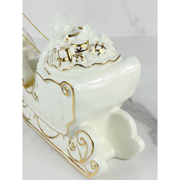 Mikasa Santa w/ Sleigh Reindeer 22k Trim Holiday Elegance 12" Porcelain 20s Vtg - Picture 14 of 16